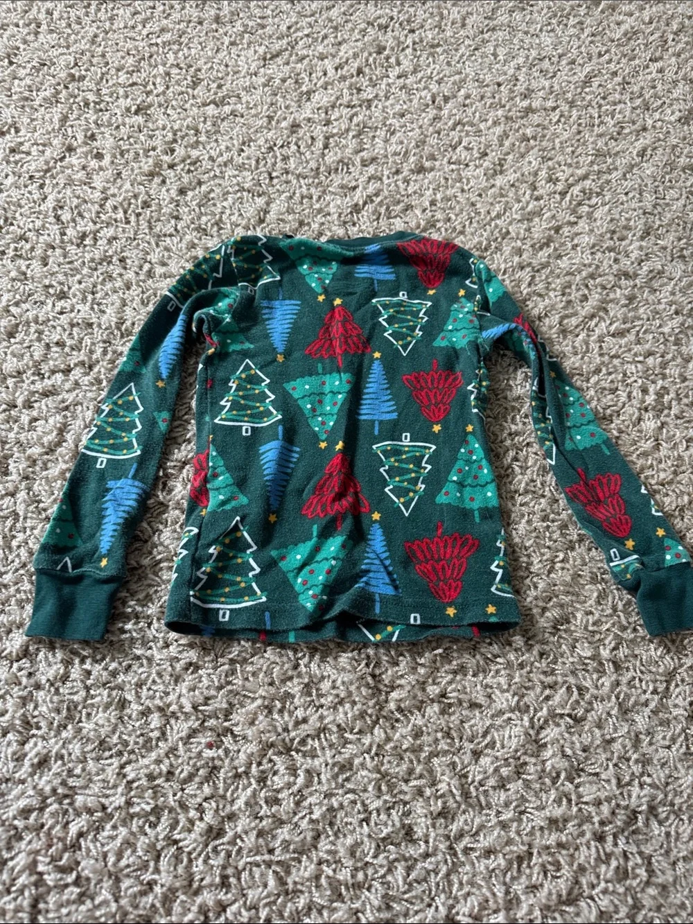 Carter's Dark Green Holiday Tree Pajama Set with Red & Blue Accents